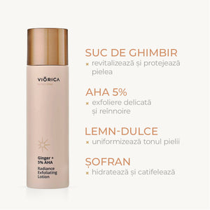 Loţiune exfoliantă iluminantă Ghimbir + 5% AHA, Perfect Glow - Viorica Cosmetic MD