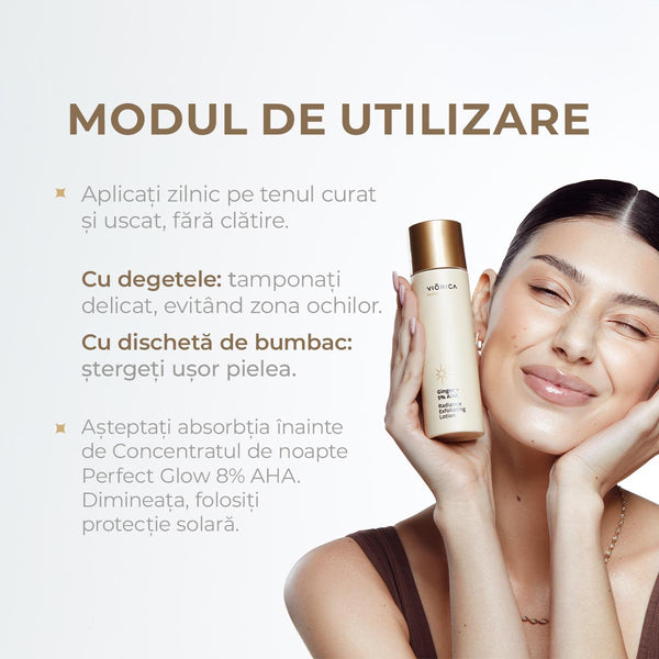 Loţiune exfoliantă iluminantă Ghimbir + 5% AHA, Perfect Glow - Viorica Cosmetic MD