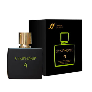 Apă de Parfum Symphonie 4, sticlă neagră cu capac auriu, cutie elegantă neagră.