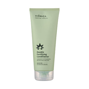 Balsam dublu fortifiant Viorica în tub verde deschis cu keratină vegetală și biotină.