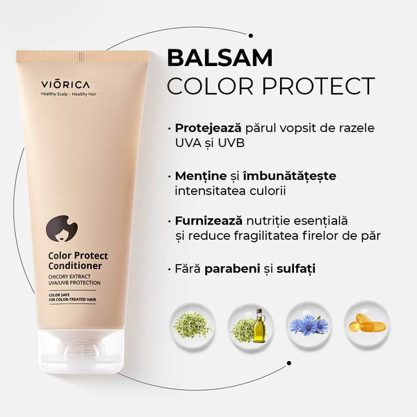 Balsam protecție culoare Viorica, extract cicoare, tub bej, nutrienți esențiali, fără parabeni și sulfați.