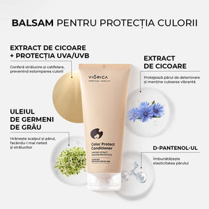 Balsam bej pentru protecția culorii Viorica, extracte cicorie și germeni grâu, plus protecție UV.