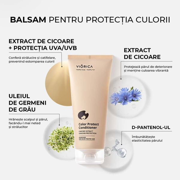 Balsam bej pentru protecția culorii Viorica, extracte cicorie și germeni grâu, plus protecție UV.