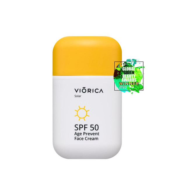 Cremă protecție solară Viorica SPF 50, capac galben, ambalaj alb