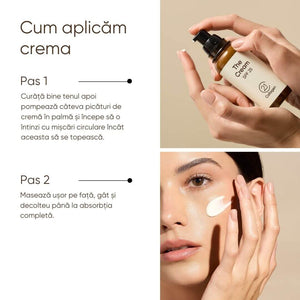 Instrucțiuni pentru aplicarea cremei de colagen 21Collagen SPF 25, textură ușoară pe piele.