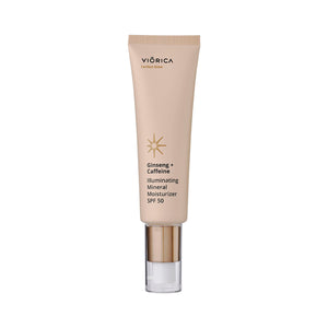 Cremă hidratantă și iluminantă cu protecție minerală SPF 50 Ginseng + Cafeină, Perfect Glow - Viorica Cosmetic MD