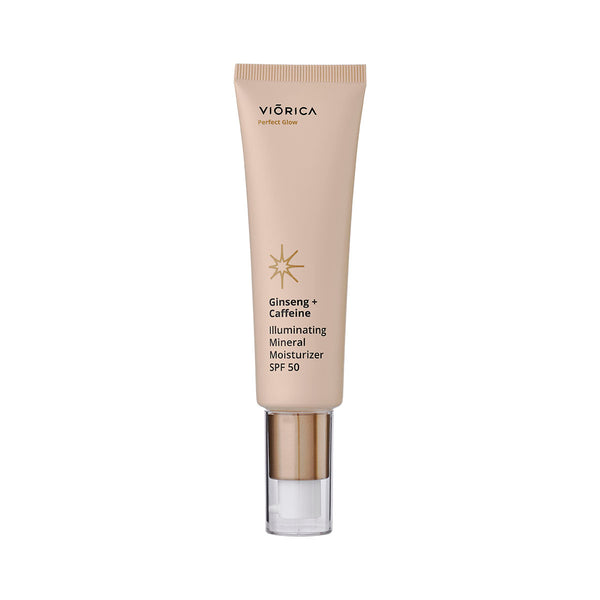 Cremă hidratantă și iluminantă cu protecție minerală SPF 50 Ginseng + Cafeină, Perfect Glow - Viorica Cosmetic MD