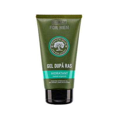 Gel după ras hidratant For Men, scoarță de stejar, melisă organică, tub verde, confort și prospețime.