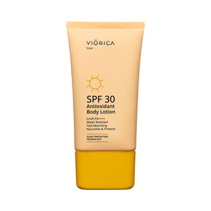 Loțiune de corp antioxidantă cu SPF 30 Viorica Solar, tub galben, protecție UVAVB PA++++.