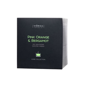 Cutie lumânare parfumată cu ceară de soia, aromă Portocală Roză & Bergamot, design elegant negru.