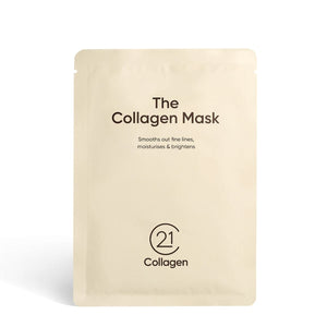 Mască de față hidratantă cu colagen 21Collagen, ambalaj crem cu text negru.