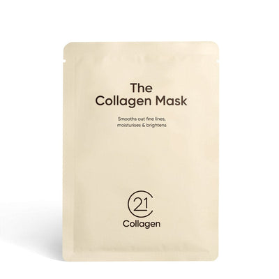 Mască de față hidratantă cu colagen 21Collagen, ambalaj crem cu text negru.