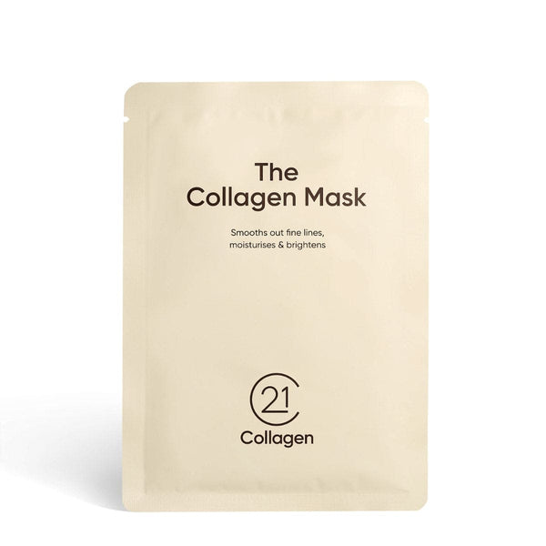 Mască de față hidratantă cu colagen 21Collagen, ambalaj crem cu text negru.