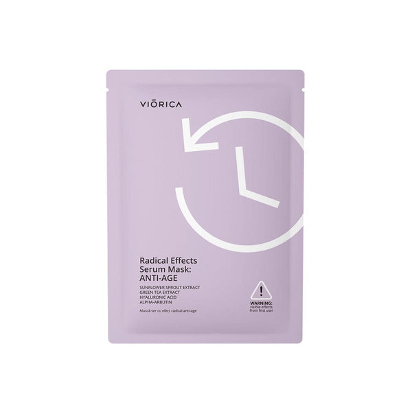 Mască-ser anti-age bio-celuloză, mov, cu extract muguri floarea soarelui și ceai verde.