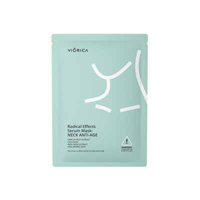 Mască-ser Anti-Age pentru gât, bio-celuloză, albastru deschis, cu extract Kigelia și colagen.