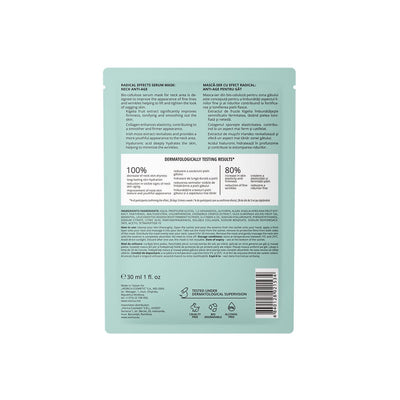 Mască-ser Anti-Age pentru gât, bio-celuloză, albastru deschis, cu extract Kigelia și colagen.