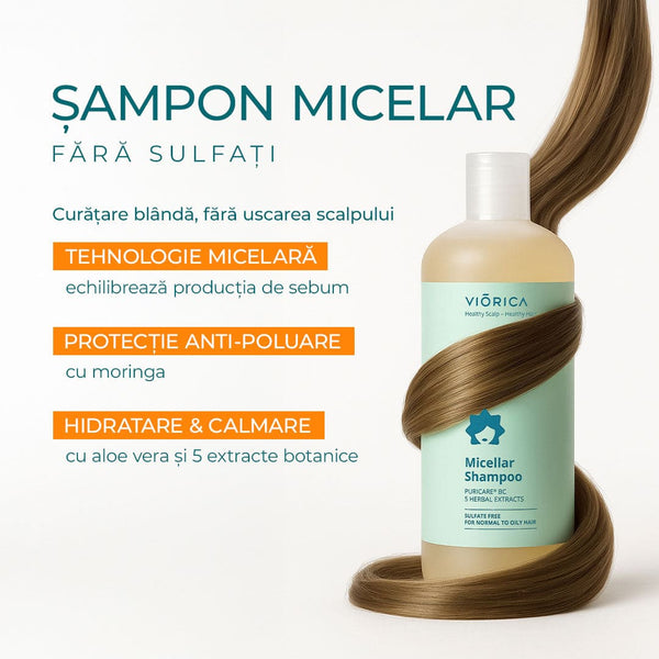 Șampon micelar fără sulfați, formulat pentru păr normal și gras, cu aloe vera și moringa, 500ml, Viorica.