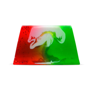 Săpun handmade glicerină pepene verde, culori roșu și verde, design unic.