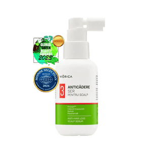 Ser Anticădere pentru Scalp Viorica, flacon alb-verde cu pulverizator.