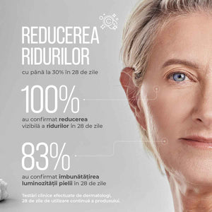 Reducerea ridurilor cu ser anti-age Vitis Vinifera, ten mai ferm și luminos în 28 de zile, testat dermatologic.
