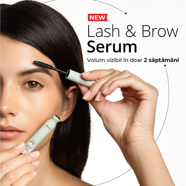 Ser pentru gene și sprâncene cu aplicator, textură fină, flacon verde deschis, colecția Viorica.