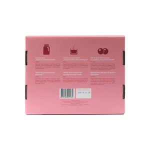 Detaliu cutie Set SPA Trandafiri Viorica; textură mătase roz, ingrediente sare baie și lumânare parfumată.