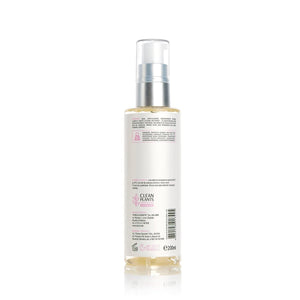 Etichetă spumă intimă Viorica Sensivio, flacon transparent 200ml, detalii ingrediente, logo Clean Plants, capac argintiu.