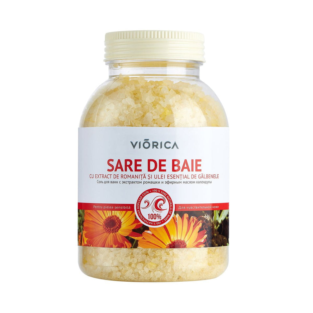 Sare de Baie cu Extract de Mușețel și Ulei Esențial de Gălbenele - Viorica Cosmetic MD